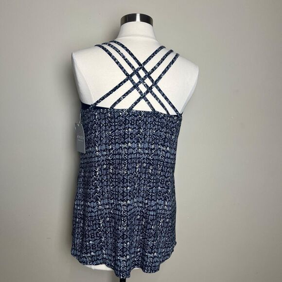 Athleta Tank Top Womens XL Navy Printed Crossback Tank Strappy Padded NEW - Picture 1 of 7